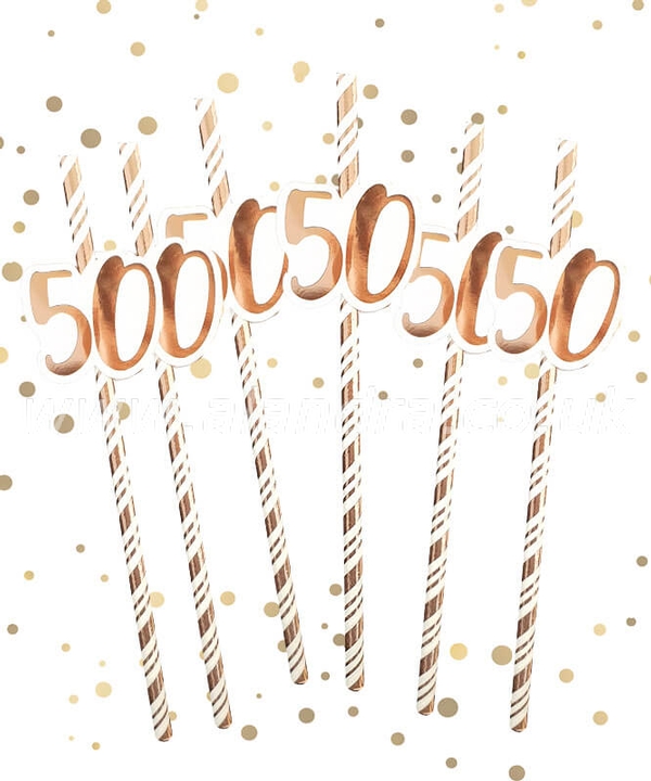50th Birthday Rose Gold Straws Pack of 6